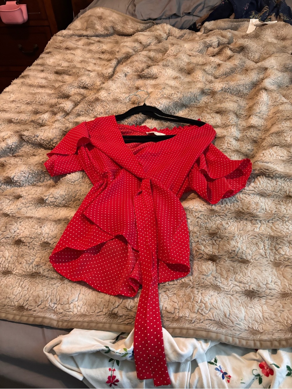 Red Polka Dot Wrap Top - Women